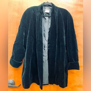 Vintage JS Collections black velvet lapel collar loose fit coat w/pockets SZ MD
